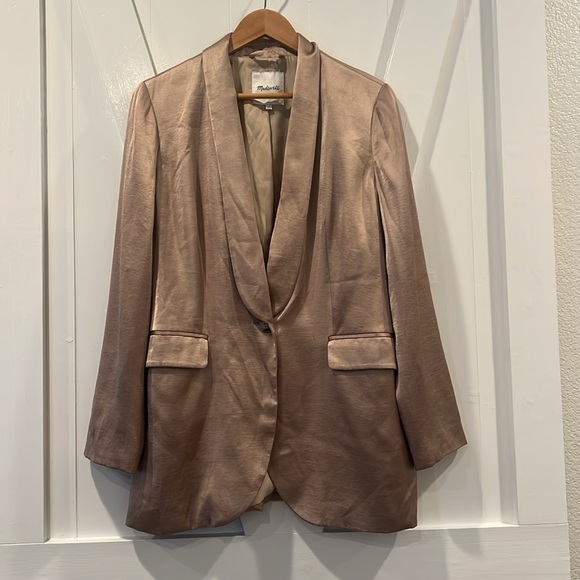 Madewell Gold Satin Oversized Blazer Size 10 - Picture 6 of 13